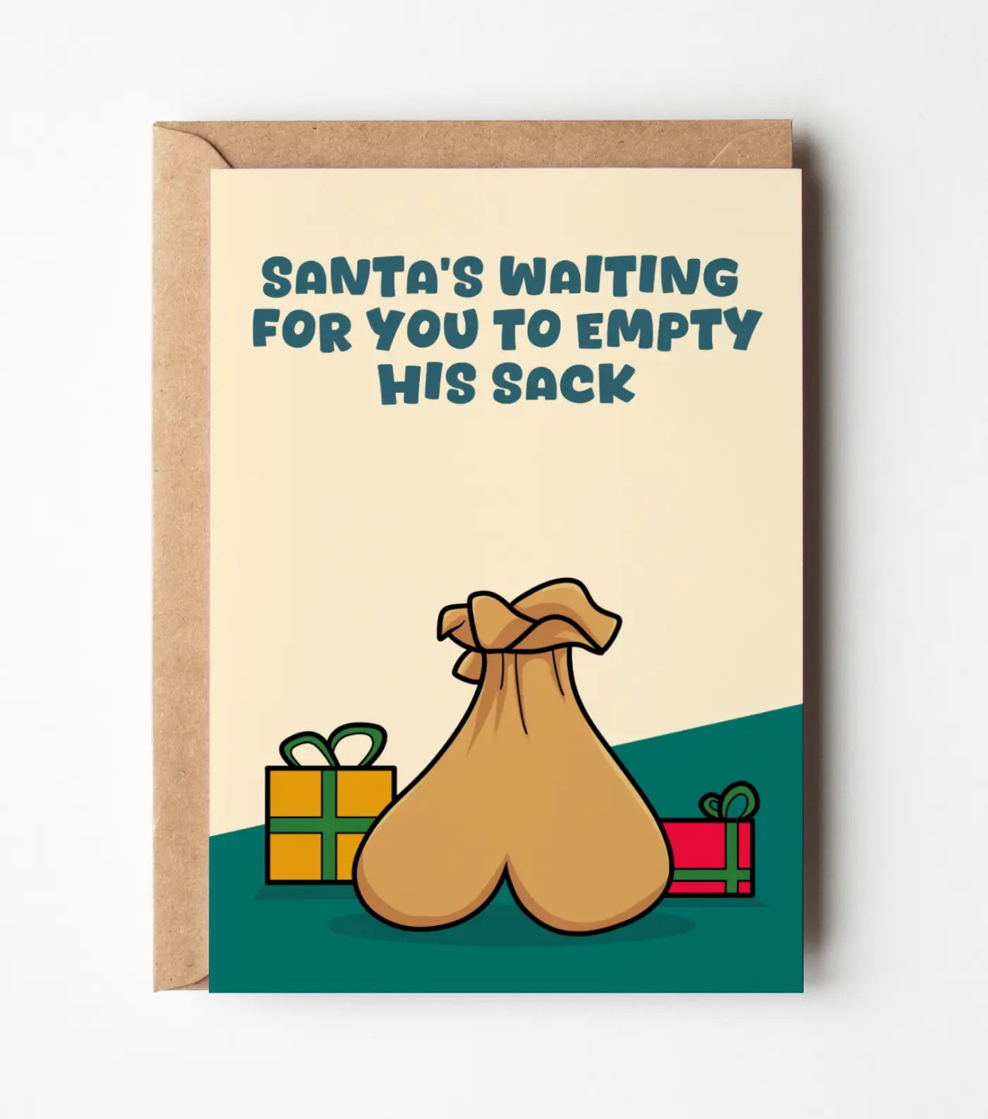 Santa's Waiting For You To Empty His Sack Christmas Greeting Card