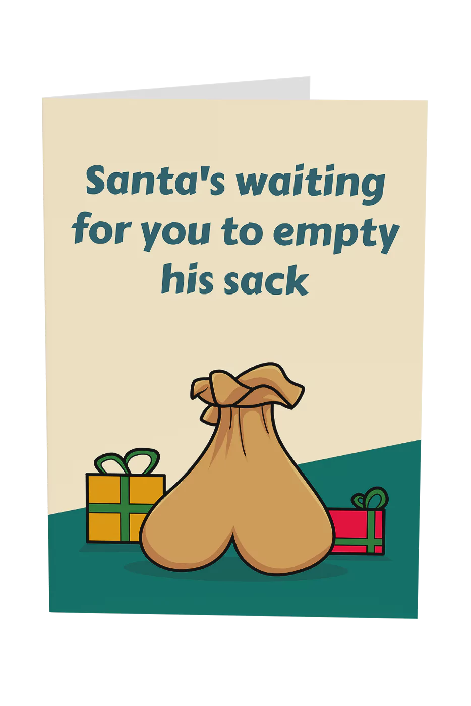 Santa's Waiting For You To Empty His Sack Christmas Greeting Card