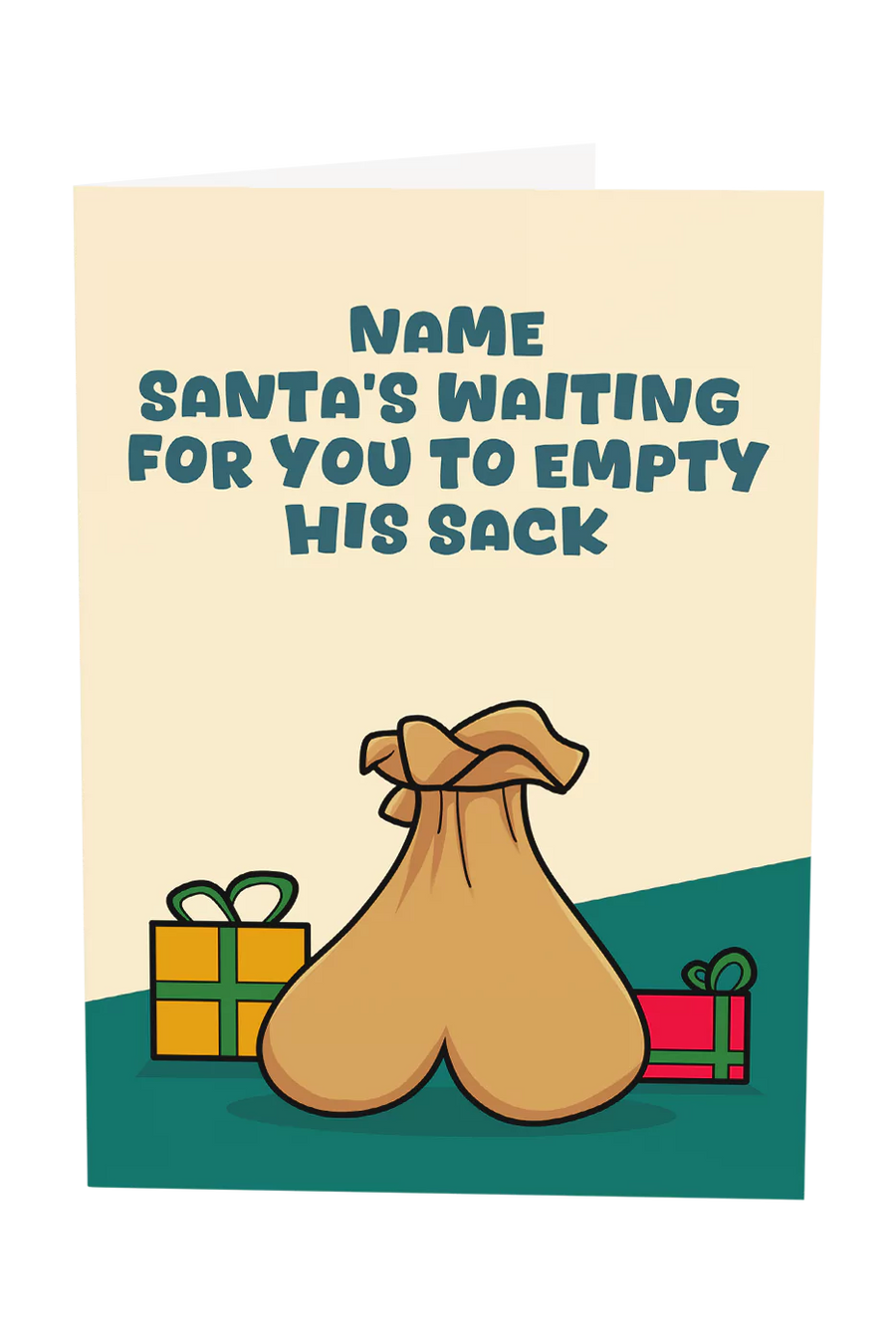 Santa's Waiting For You To Empty His Sack Custom Name Christmas Greeting Card