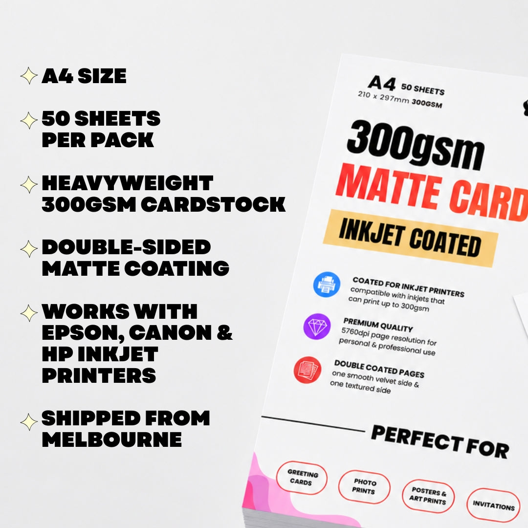 Extreme Quality 300gsm Matte Paper Cardstock – A4 Home Inkjet Coated – No Warping, Perfect for Cards, Photos, Invitations & DIY Projects