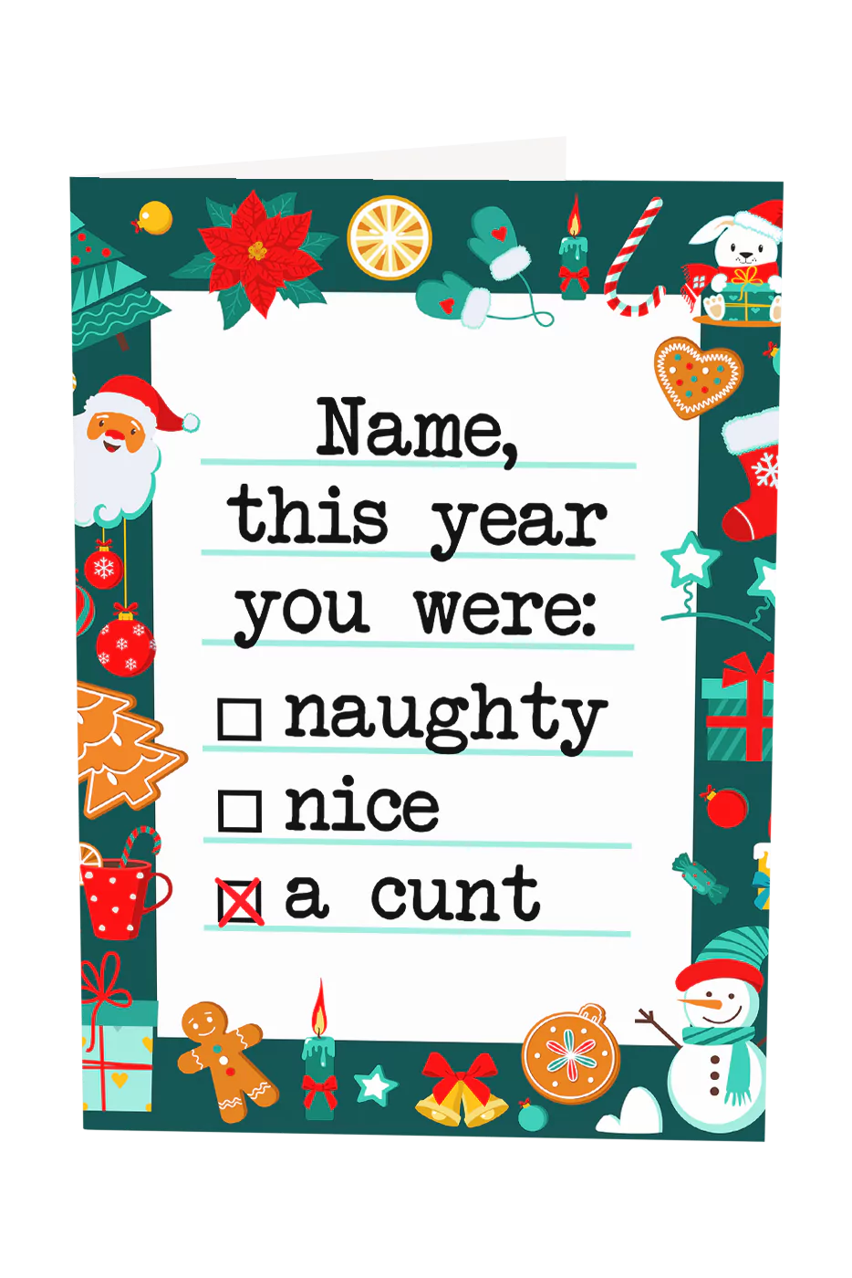 This Year You Were A Cunt Custom Name Christmas Greeting Card